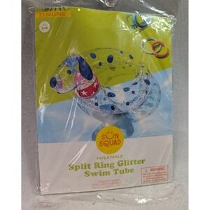 Sun Squad Inflatable Swim Tube Kids Ages 3-6 Blue Glitter Dog Split Ring Float